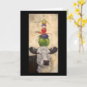 Koe met wenskaart van draaistellen kaart (Gele Bloem)