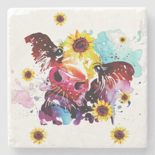 Koe met zonnebloemen Onderzetter (Voorkant)