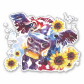 Koe met zonnebloemen, op maat gesneden vinylSticke Sticker (Voorkant)