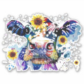 Koe met zonnebloemen, op maat gesneden vinylSticke Sticker (Voorkant)