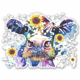 Koe met zonnebloemen, op maat gesneden vinylSticke Sticker