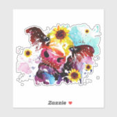 Koe met zonnebloemen, op maat gesneden vinylSticke Sticker (Vel)