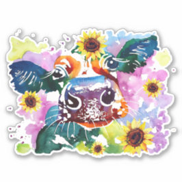 Koe met zonnebloemen, op maat gesneden vinylSticke Sticker