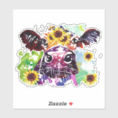 Koe met zonnebloemen, op maat gesneden vinylSticke Sticker (Vel)
