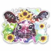 Koe met zonnebloemen, op maat gesneden vinylSticke Sticker (Voorkant)