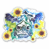 Koe met zonnebloemen, op maat gesneden vinylSticke Sticker (Voorkant)