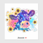 Koe met zonnebloemen, op maat gesneden vinylSticke Sticker (Vel)