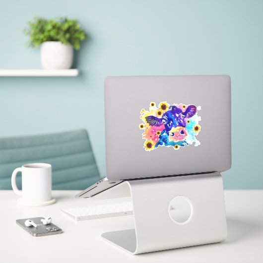 Koe met zonnebloemen, op maat gesneden vinylSticke Sticker (Laptop op bureau)
