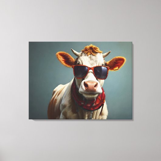 Koe met zonnebril canvas afdruk (Voorkant)
