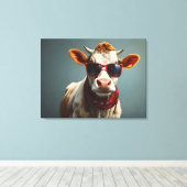Koe met zonnebril canvas afdruk (Insitu (Houten vloer))