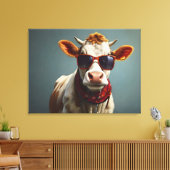 Koe met zonnebril canvas afdruk (Insitu (Woonkamer))