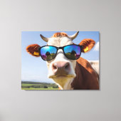 Koe met zonnebril canvas afdruk (Voorkant)