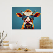 Koe met zonnebril poster (Keuken)