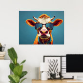 Koe met zonnebril poster (Thuiskantoor)