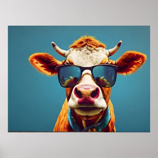 Koe met zonnebril poster (Voorkant)