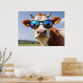 Koe met zonnebril poster (Keuken)