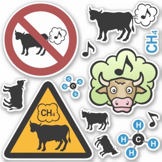 Koe Methaanpictogram Sticker set (Voorkant)