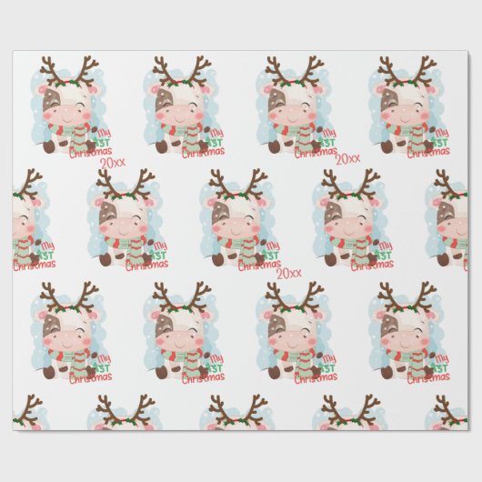 Koe, mijn eerste Kerstmis Cadeaupapier (Vlak)