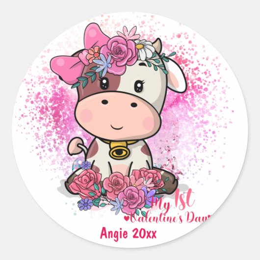 Koe, Mijn eerste Valentijnsdag Ronde Sticker (Voorkant)