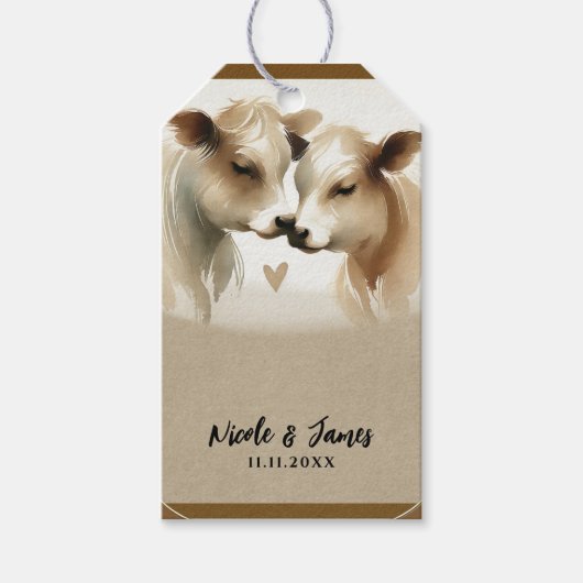 Koe Min Brown Crème Landelijke Bruiloft Cadeaulabel (Voorkant)