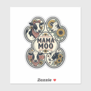 Koe Moeder T-shirt Vintage Gravure Zonnebloem West Sticker