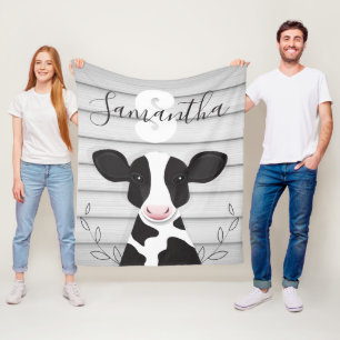 Koe Monogram hout Dierlijk Rustisch Fleece Deken