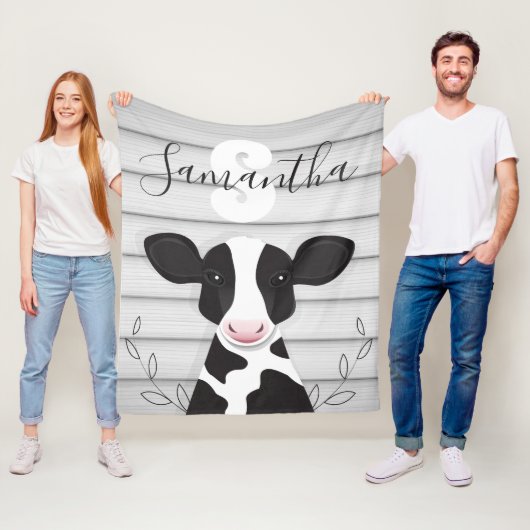 Koe Monogram hout Dierlijk Rustisch Fleece Deken (In situ)