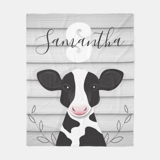 Koe Monogram hout Dierlijk Rustisch Fleece Deken (Voorkant)
