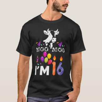 Koe Moo I'm 16 Birthday Koeien Animal Graphic T-shirt