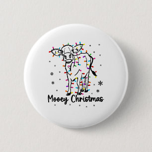 Koe Mooey Kerstlichtboom Grappig Xmas Sneeuw & C Ronde Button 5,7 Cm