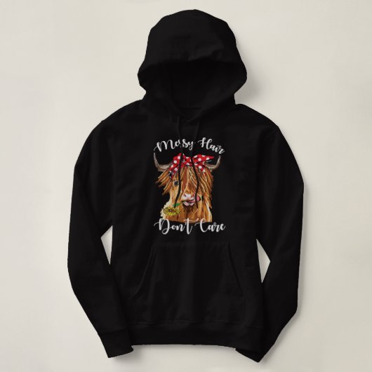 Koe Mooey Messy Hair Let niet op hoogland Koe Love Hoodie (Design voorkant)