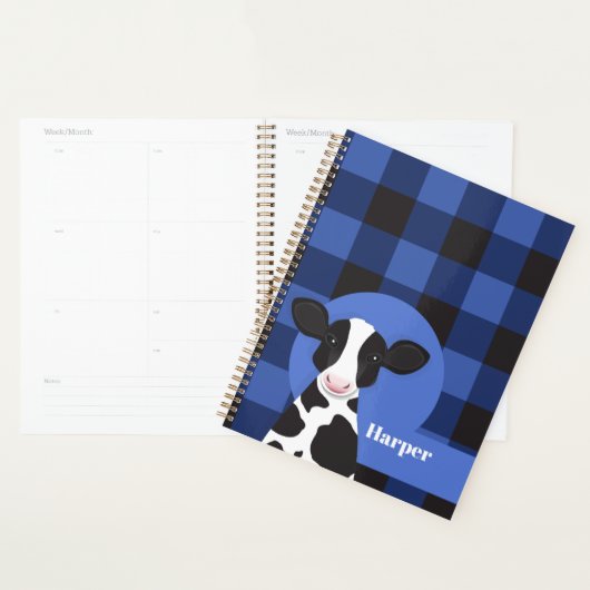 Koe Naam Blauw Plaid Dierenpatroon Planner (Display)