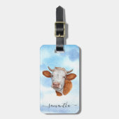 Koe Naam Waterverf monogram Bagagelabel (Voorkant verticaal)