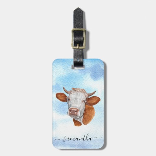 Koe Naam Waterverf monogram Bagagelabel (Voorkant verticaal)