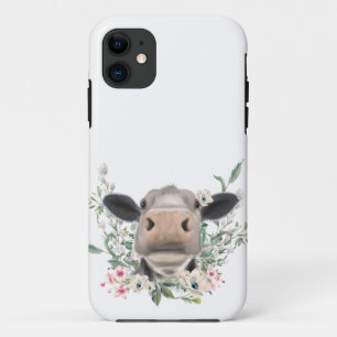 koe neus kus bloemen waterverf grijs boerderij die Case-Mate iPhone case