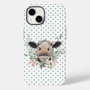 koe neus kus bloemen waterverf grijs boerderij die Case-Mate iPhone 14 hoesje