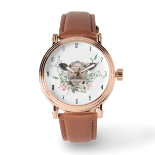 koe neus kus bloemen waterverf grijs boerderij die horloge