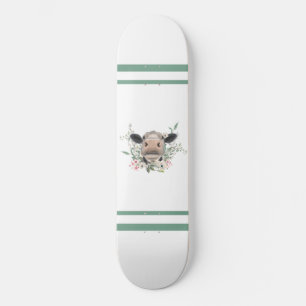 koe neus kus bloemen waterverf grijs boerderij die persoonlijk skateboard