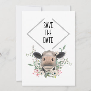 koe neus kus bloemen waterverf grijs boerderij die save the date