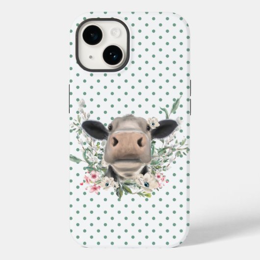 koe neuskus bloemetjes waterverf grijs boerderij d Case-Mate iPhone case (Achterkant)