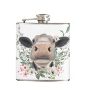 koe neuskus bloemetjes waterverf grijs boerderij d heupfles (Voorkant)