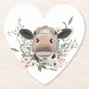 koe neuskus bloemetjes waterverf grijs boerderij d kartonnen onderzetters