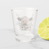 koe neuskus bloemetjes waterverf grijs boerderij d shot glas (Achterkant)