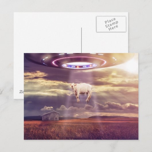 Koe ontvoerd door Aliens Fantasy Art Briefkaart (Voorkant / Achterkant)