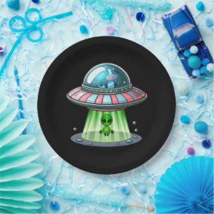 Koe ontvoerende buitenaardse papieren bordje