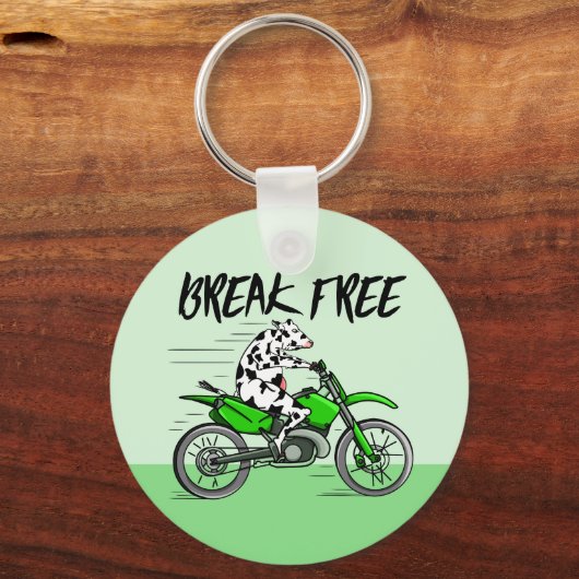 Koe op een groene fiets sleutelhanger (Voorkant)