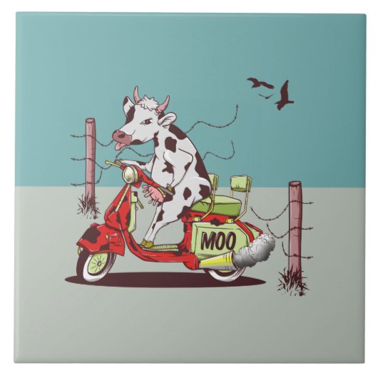 Koe op een motorfiets met retro tegeltje (Voorkant)