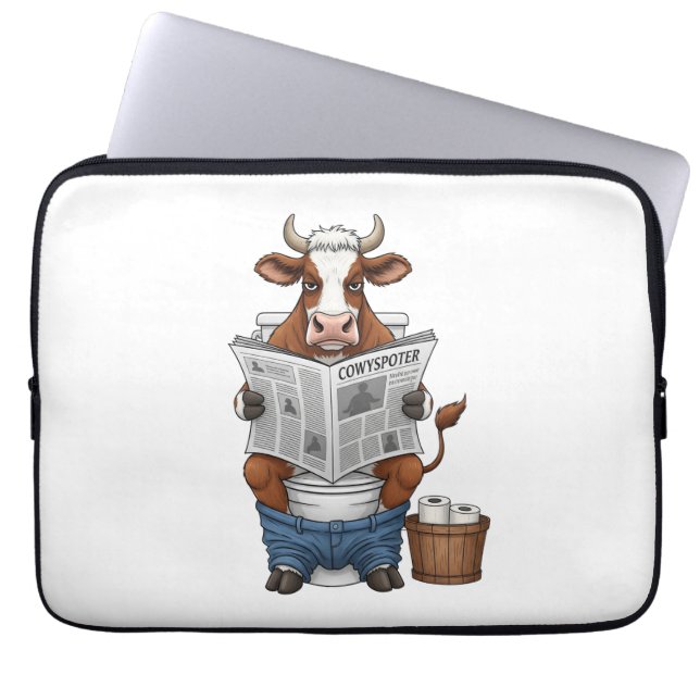 Koe op toilet, grappig Boerderij dier Laptop Sleeve (Voorkant)