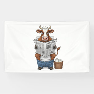 Koe op toilet, grappig Boerderij dier Spandoek