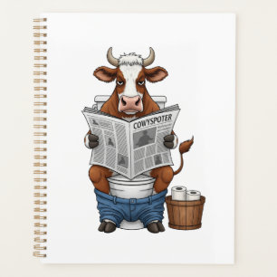 Koe op toilet PNG, Grappig boerderijdier Planner